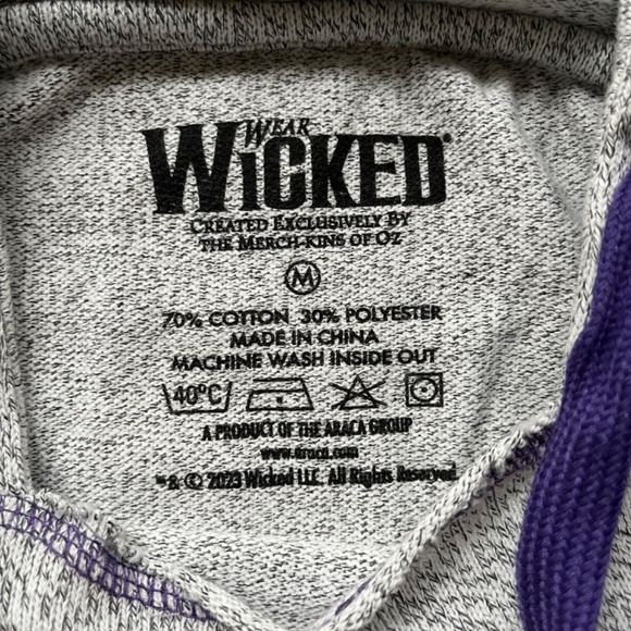 Wicked Sz M Authentic Pullover Hooded Sweatshirt Gray Purple Kangaroo Pocket - Picture 9 of 11